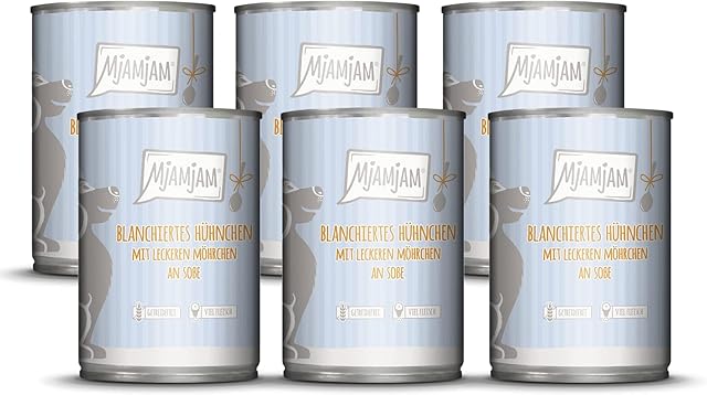 MjAMjAM - premium wet food for dogs - blanched chicken with delicious carrots in sauce, pack of 6 (6 x 380 g), grain-free with extra meat