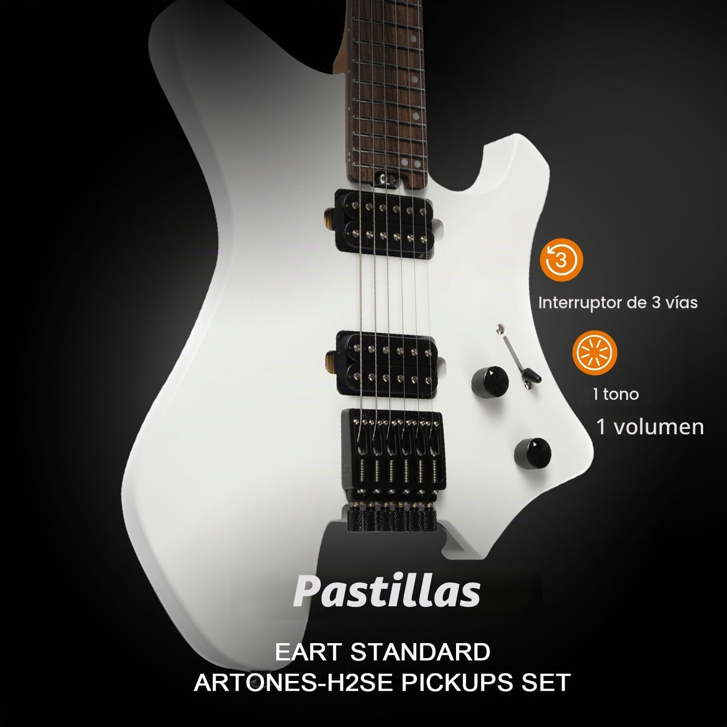 EART GW2-SE Guitarra eléctrica sin cabeza con juego de pastillas EART Standard Artones-H2SE, diapasón de palisandro indio, cejuela de hueso (blanco)