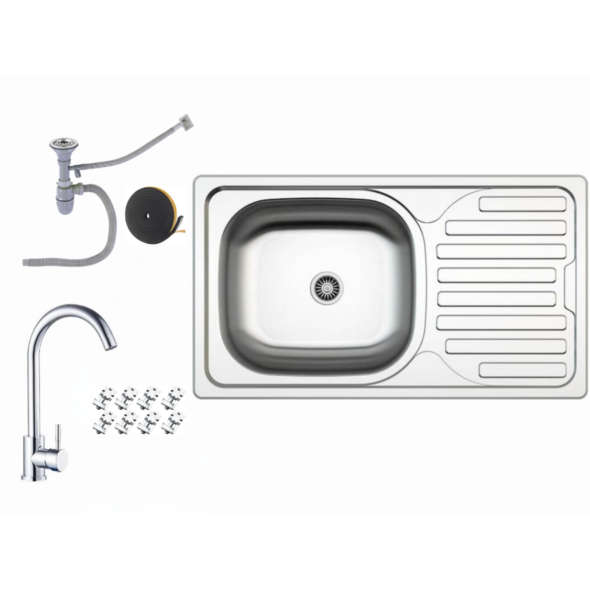 Faizee Home | Edelstahlspüle 76x44 cm – Hochwertige Einbauspüle für die Küche | Mit Armatur & Siphon-Set | Pflegeleichtes Spülbecken für moderne Küchen