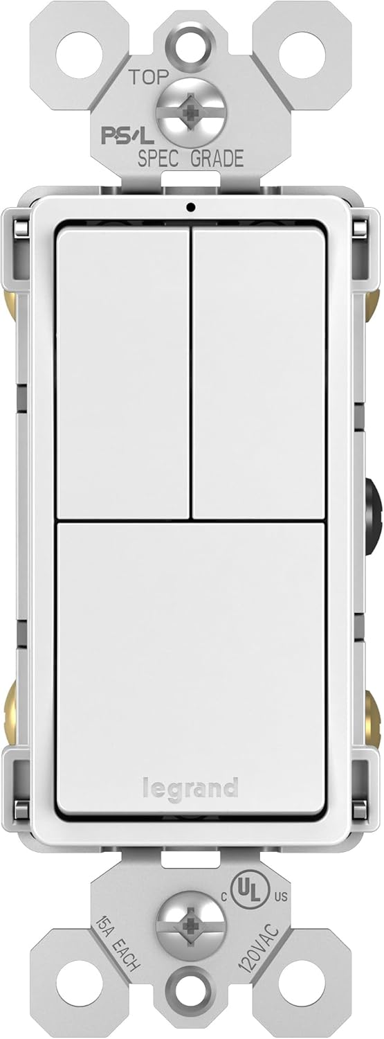 Legrand radiant RCD113WCC6 15 Amp Combination 3-in-1 Decorator Rocker Light Switch, Two Single Pole Switches and One 3-Way Switch, White (1 Count)