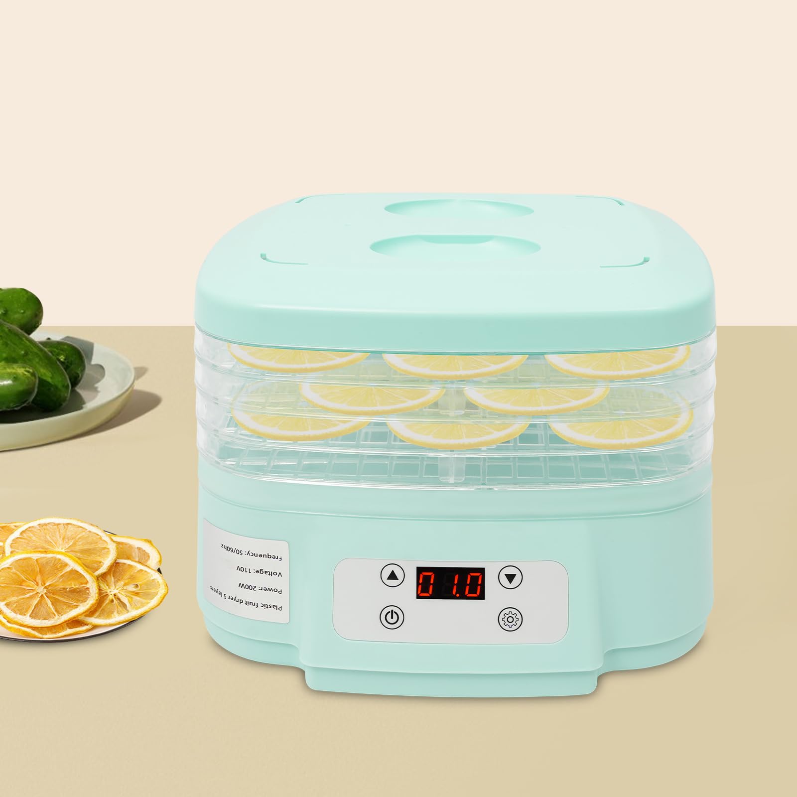 800W 5 Trays Food Dehydrator,95-176? Temperature& 24H Timer Temperature Control Keep Warm Function Dryer for dried fruits, vegetables, meats, herbs, floral teas nuts and mushrooms(Mint Green)