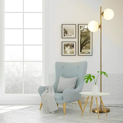 Miniatura 5 de AMARTIZ Lámpara de pie dorada moderna con forma de globo de cristal para sala de estar, luz de pie LED para dormitorios, oficinas, pantalla de