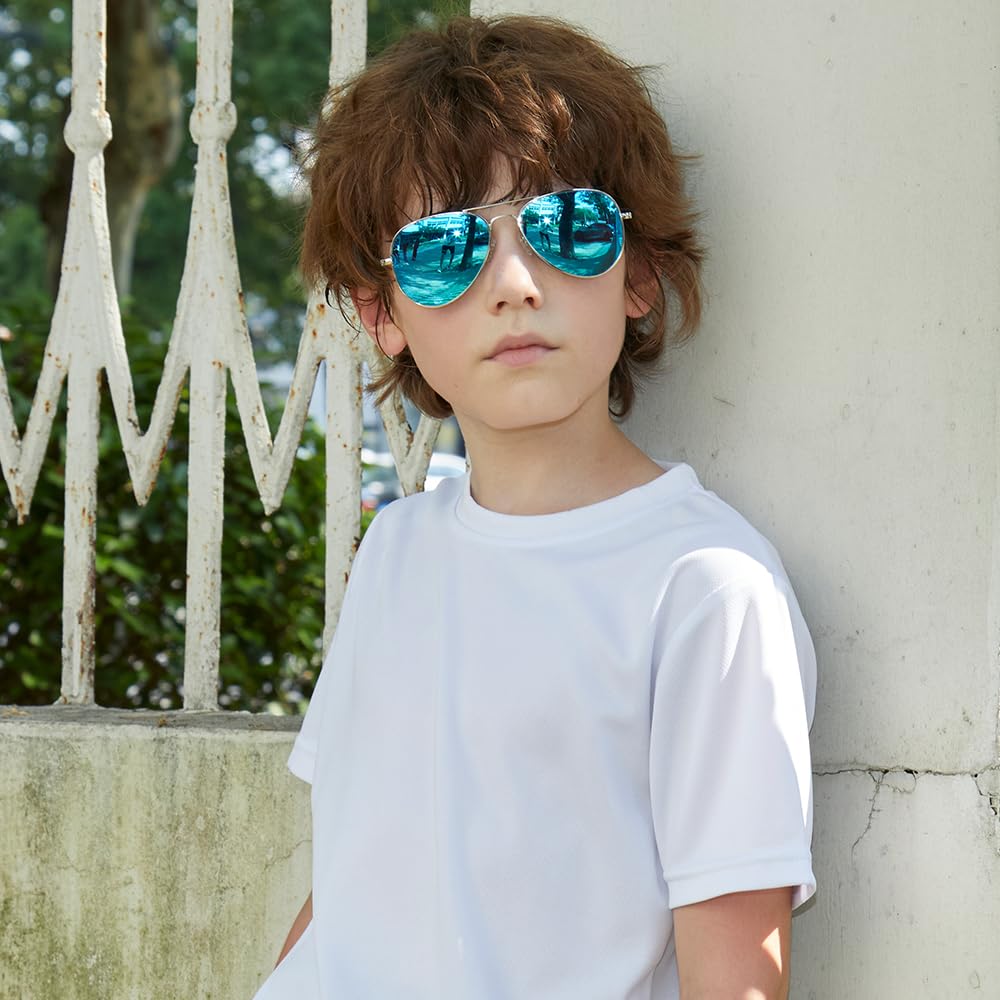 SEKKAF Gafas de sol polarizadas estilo aviador para niños y niñas, clásicas, ligeras, con marco de metal, lentes de protección UV400
