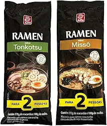 Kit 2 Ramen Tonkotsu + Missô, Macarrão Lamen Japonês com Caldo Degustação Alfa - Serve 4 pessoas