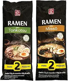 Kit 2 Ramen Tonkotsu + Missô, Macarrão Lamen Japonês com Caldo Degustação Alfa - Serve 4 pessoas