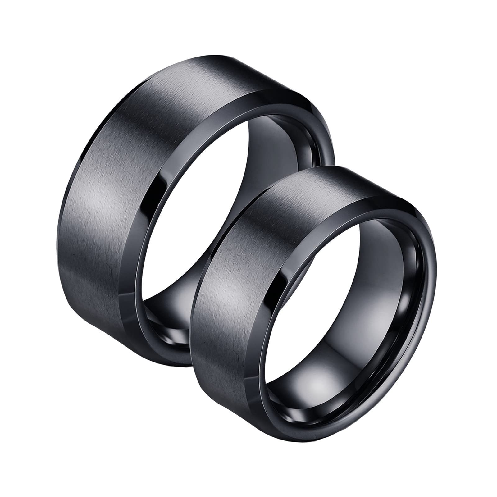 AmDxD Alianzas de boda vintage de 8 mm de tungsteno, anillo de boda para mujer, negro con borde biselado, anillo de compromiso para hombre, 2 unidades