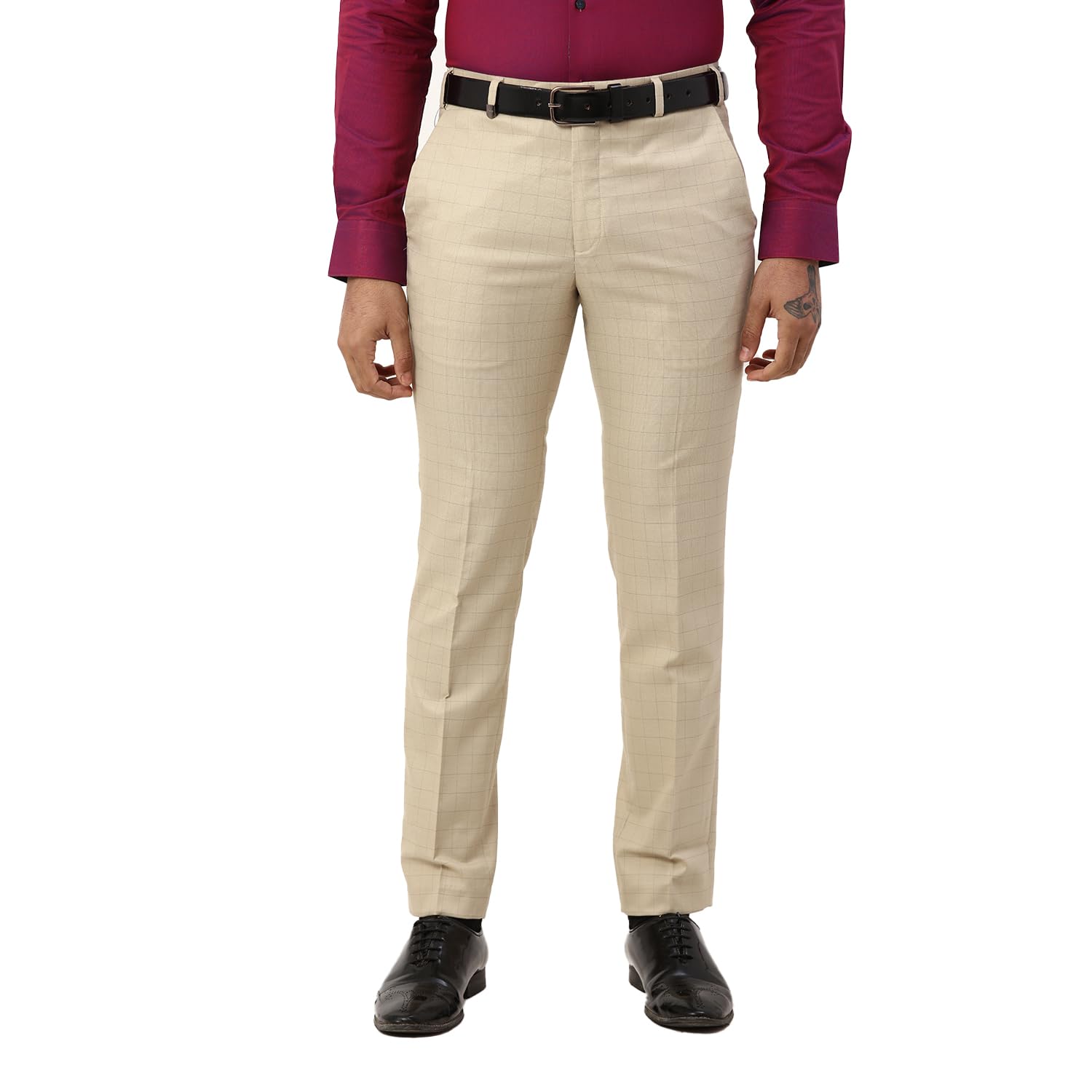 park avenue Men's Poly Viscose Blend Checks Pattern Neo Fit Flat Front Formal Trouser-picture-16