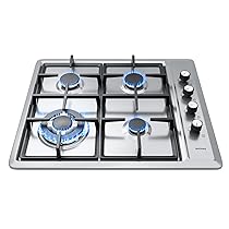 Piano Cottura a Gas 4 Fuochi, Acciaio Inox, 60 cm, Bruciatore Triplo Corona 7.8 kW, Accensione Elettronica Pulsante, Sicurezza Termocoppia, Alimentazione Metano, GPL