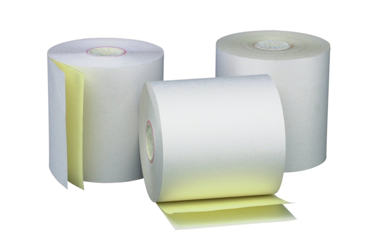 AM-Ink Two Ply Carbonless POS Receipt Paper Rolls 3" x 90' 2-Ply White/Canary - 32 Rolls