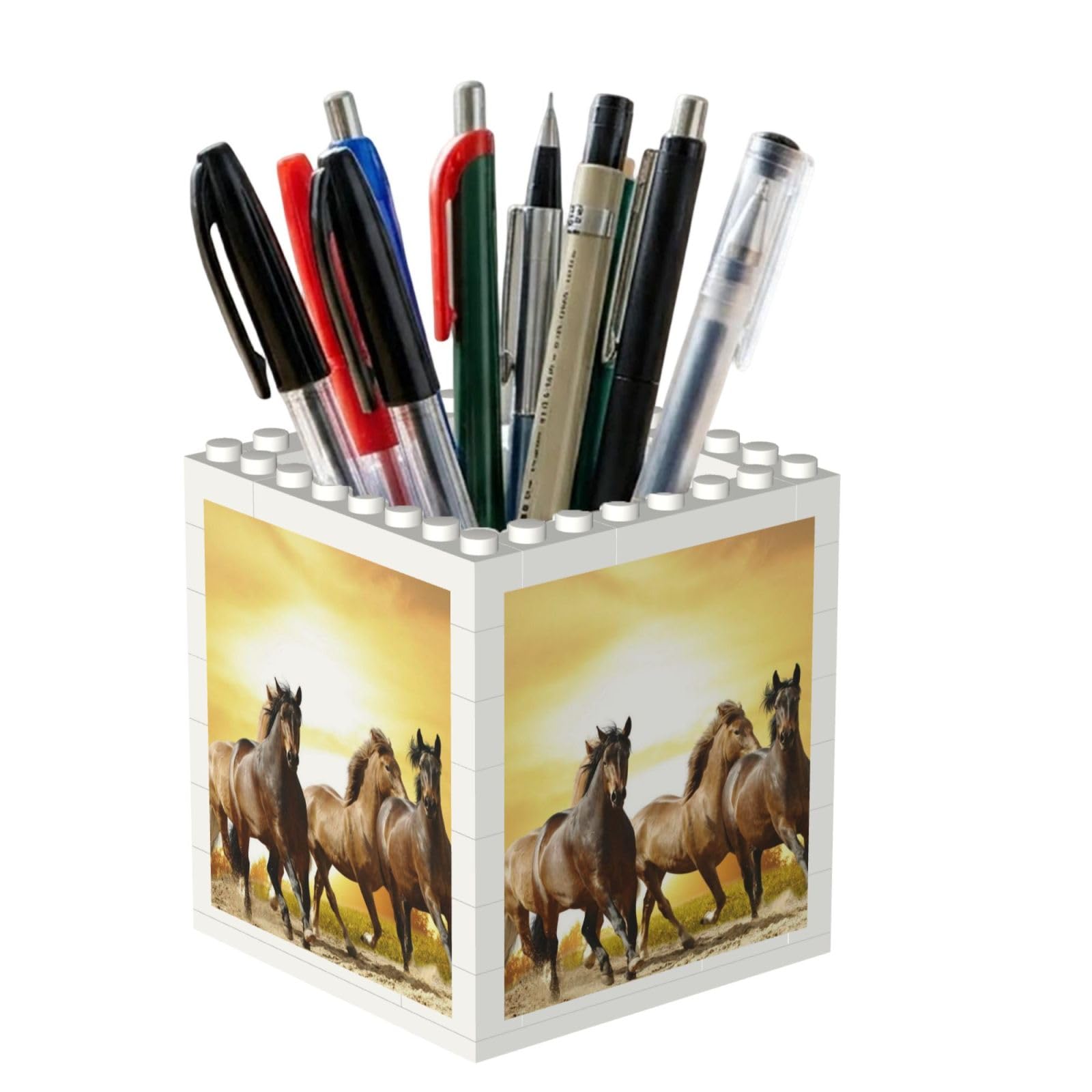 Poadnly Group Horse In Sunset, Pen Pot Pencil Holder for Office Home School, Compact Desk Organiser for Office Stationery