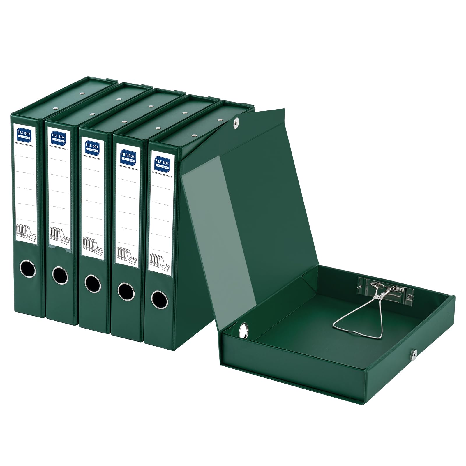 Scatola Archivio, 6 Pezzi Scatola Archivio con Coperchio, Formato A4, Dorso da 50 mm, Scatola per Documenti in plastica per ufficio, Scuole (Verde)