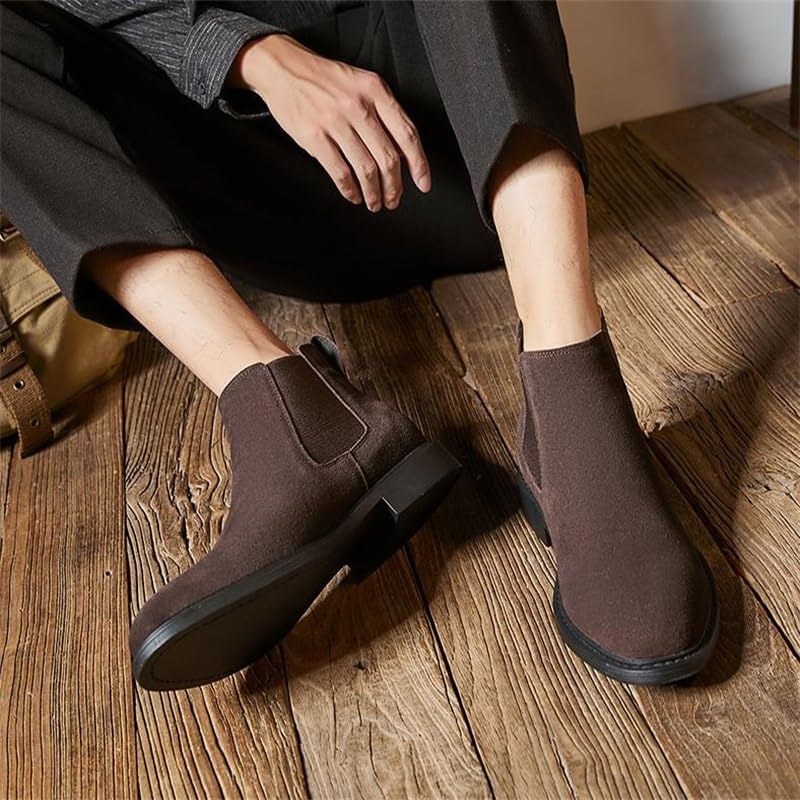 Men's Slip On Oxford Dress Shoes Men Casual Boots Shoe Chelsea Leather Formal Man Fashion Brown Wedding Pointed(9.5)3
