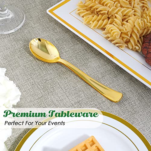Focusline 300 Pack 6.8" Disposable Gold Plastic Spoons, Solid And Durable Plastic Cutlery Spoons, Heavy Duty Disposable Utensil Silverware For Catering, Parties, Dinners, Weddings #TOP4