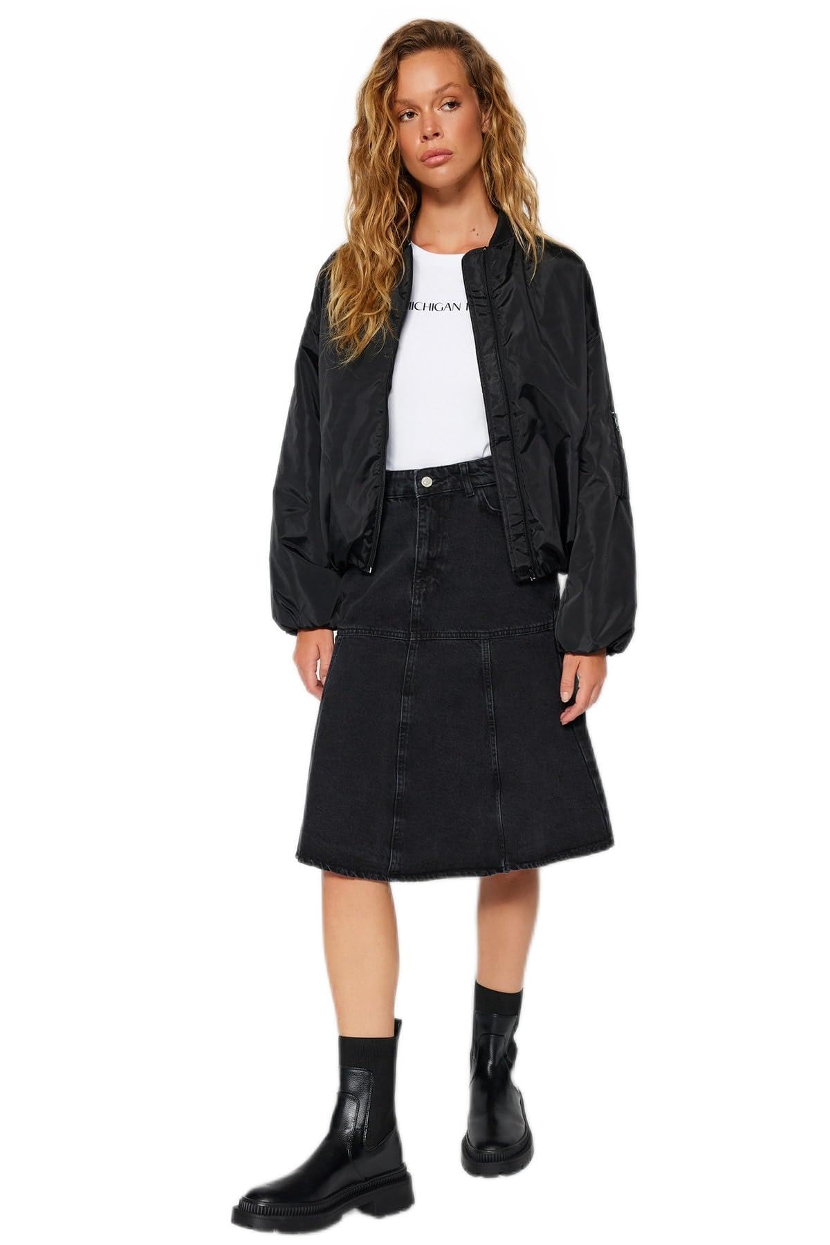 Trendyol Damen Schwarz Gerade Midi Eine Linie Eine Linie Rock