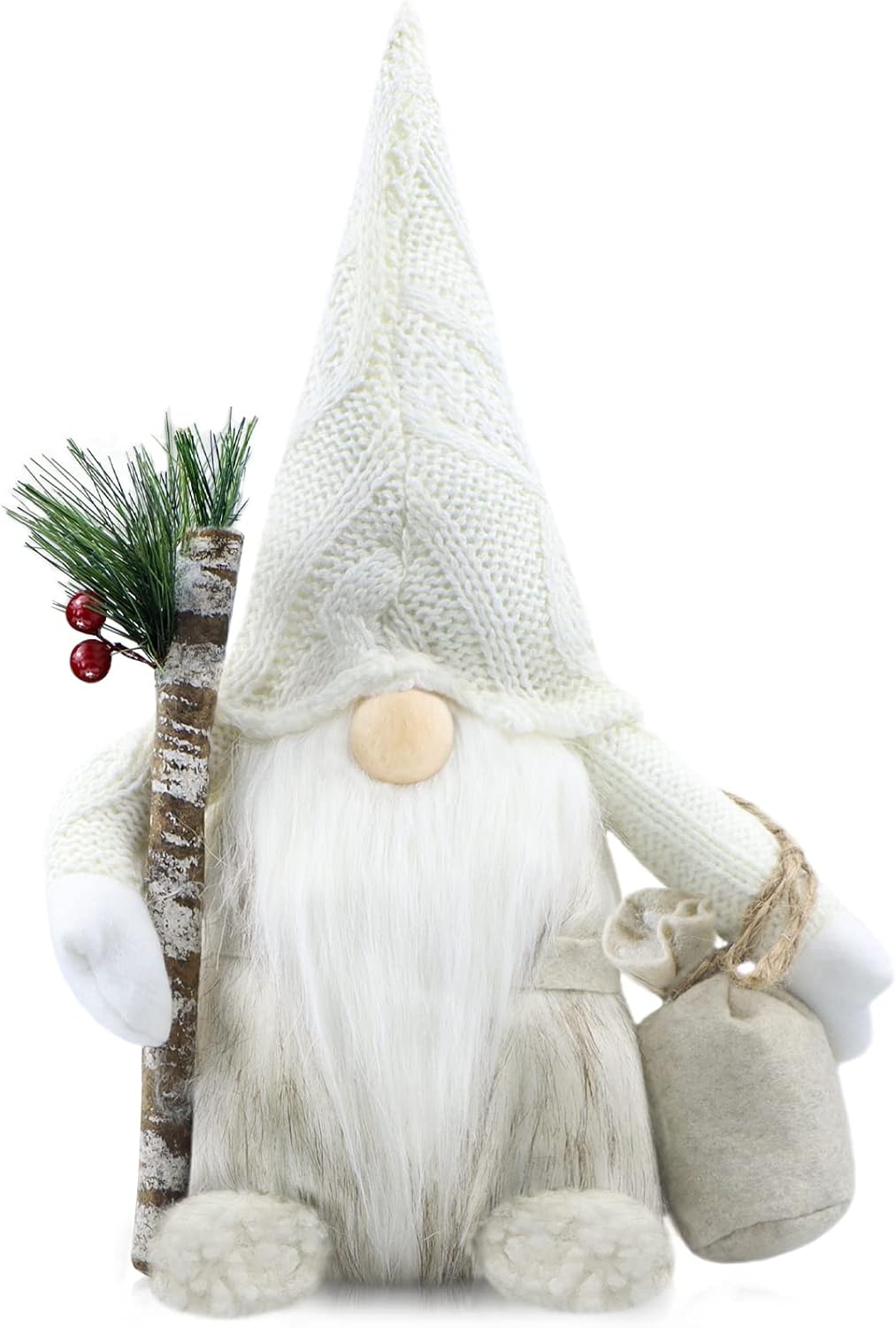 Gehydy Christmas Gnomes Decorations Handmade Scandinavian Tomte Santa with Branch and Bag Xmas Decor for Home Kitchen Farmhouse Tiered Tray - White