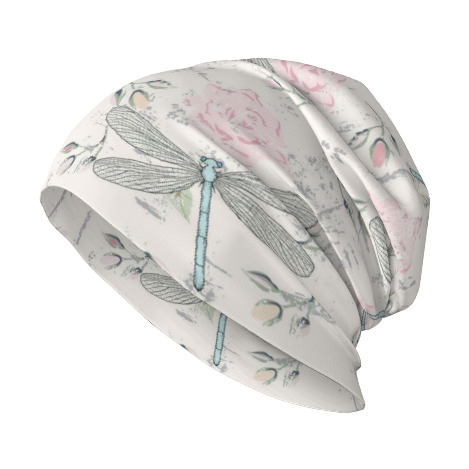LKYMOH Dragonfly Shabby Chic Roses Worn Old Vintage Floral, Warm Slouchy Beanie Hat, Cancer Headwear, Soft Lightweight Running Beanie Hat Chemo Cap for Men Women