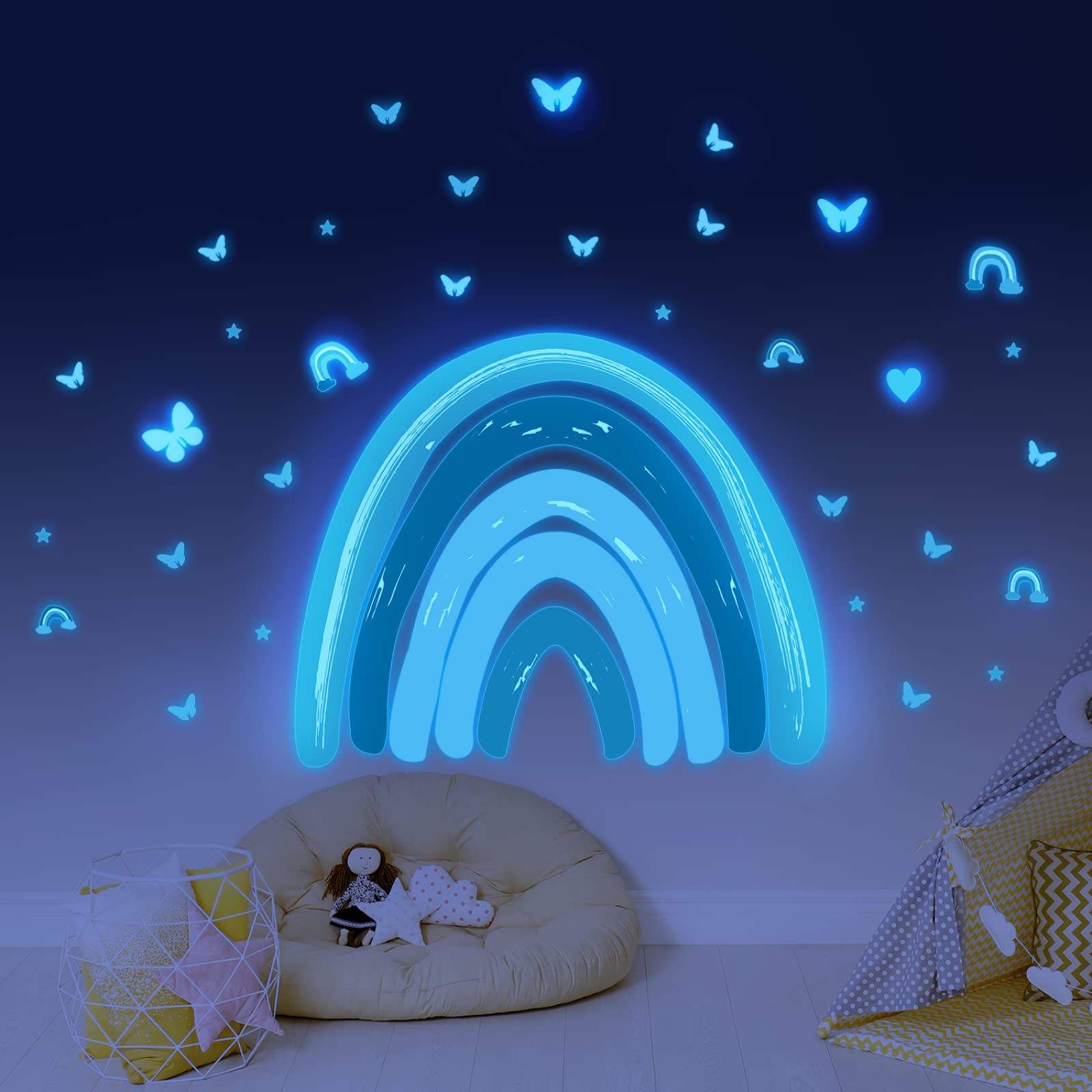 Adesivi Murali Farfalla Arcobaleno Arancione Adesivi da Parete Stelle Fluorescenti Adesive Soffitto Adesivi Murali Bambini Stelline Luminose per Cameretta Soggiorno Decorazioni 2 Pezzi