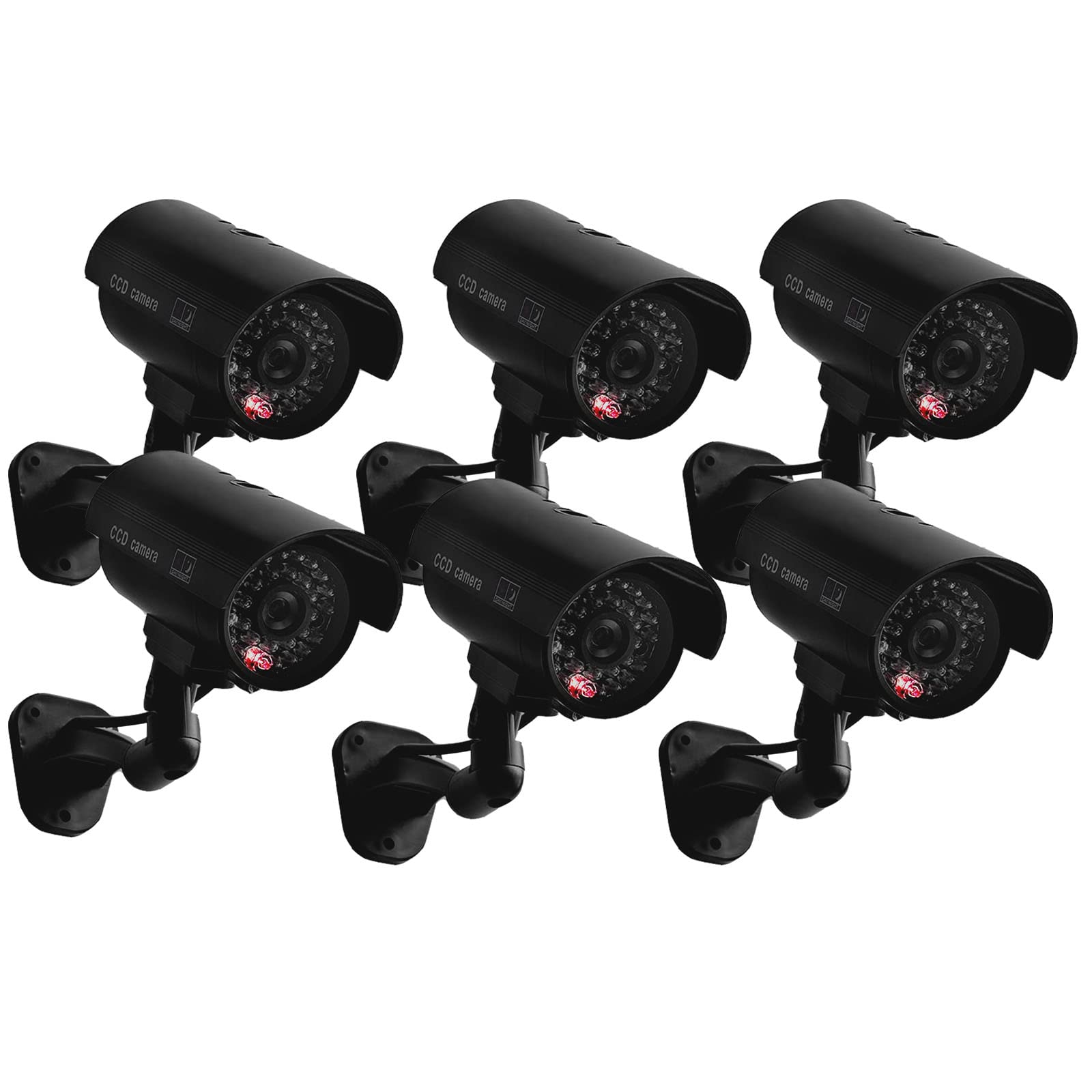 Fake Camera, Outdoor Indoor Realistic Red LED Light CCTV Surveillance System + Warning Sticker (6 Pack, Black)-image-42