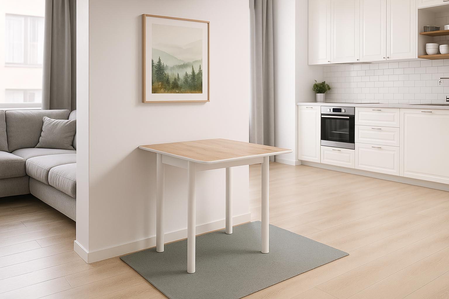 MOMMA HOME Mesa de Cocina Extensible y Abatible – Mesa de Comedor Moderna Plegable, Modelo Pompeya en Color Roble Rústico/Blanco, Medidas 80x40/80x78 cm