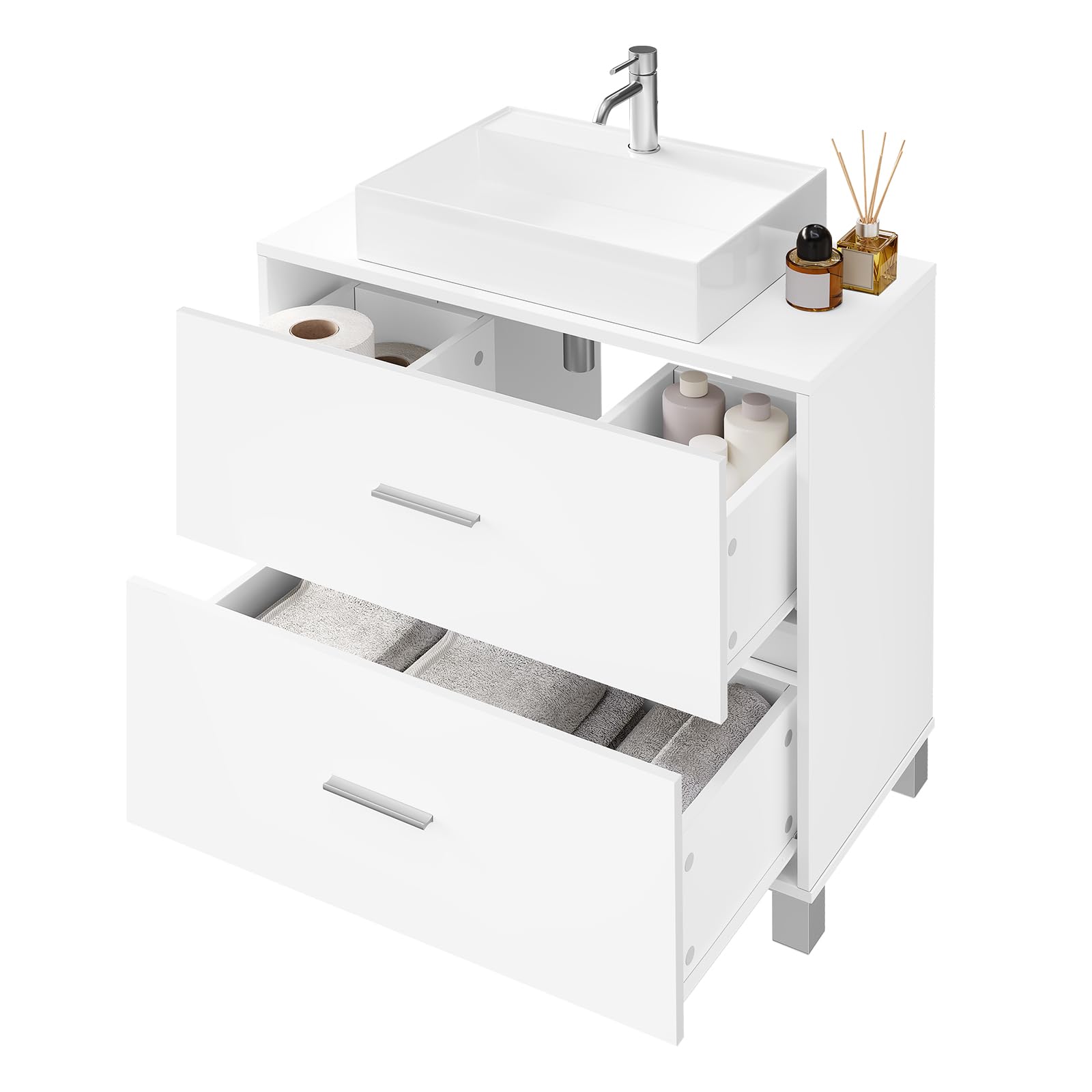 eSituro Mobile da Bagno Sottolavello, Mobile da Pavimento per Bagno, con 2 Cassetti, 60x30x60 cm, Bianco