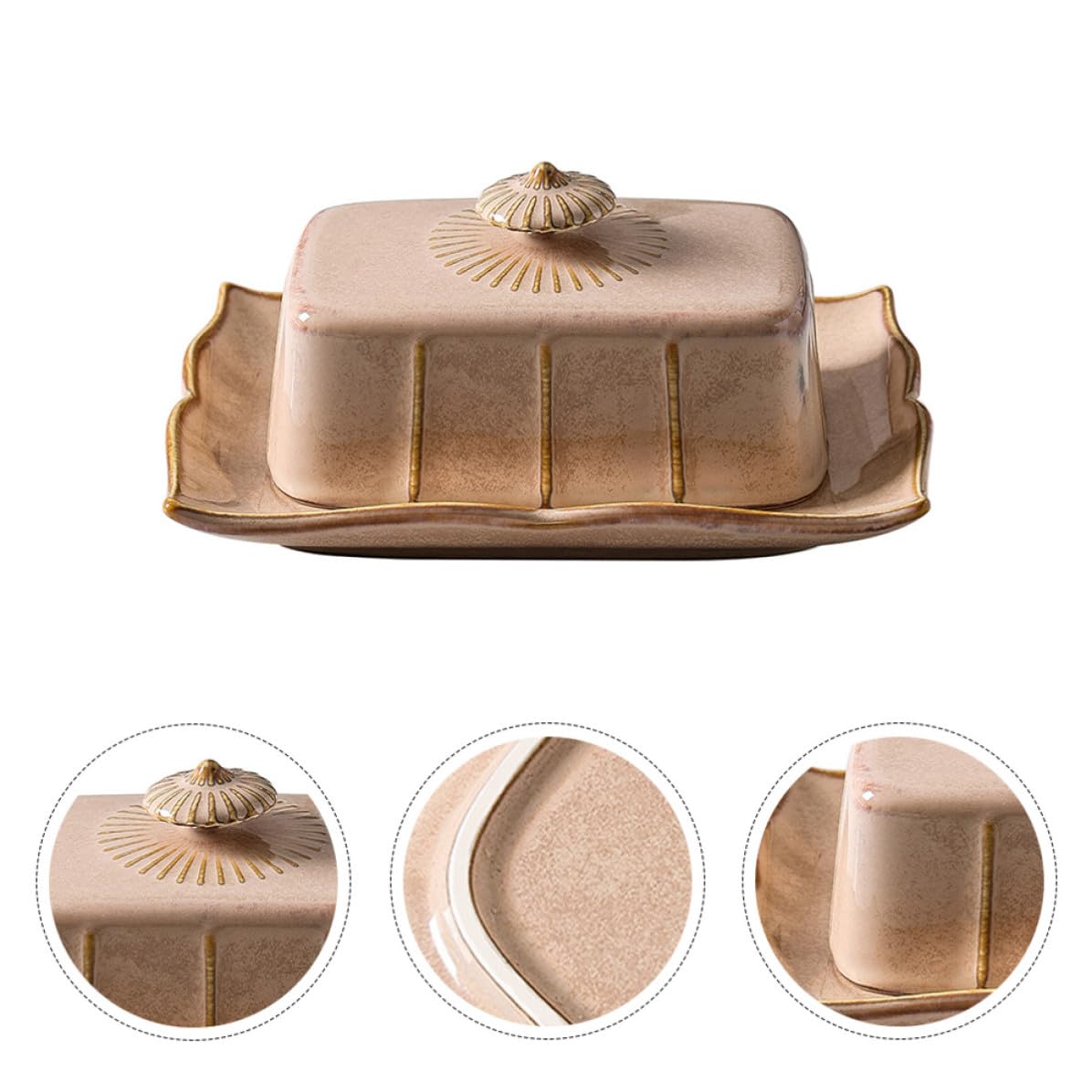 Healeved Plateau à Beurre Réduisant Odeurs Réfrigérateur avec Couvercle Khaki en Céramique Accessoire la Cuisine Polyvalent pour Hôtels et Restaurants