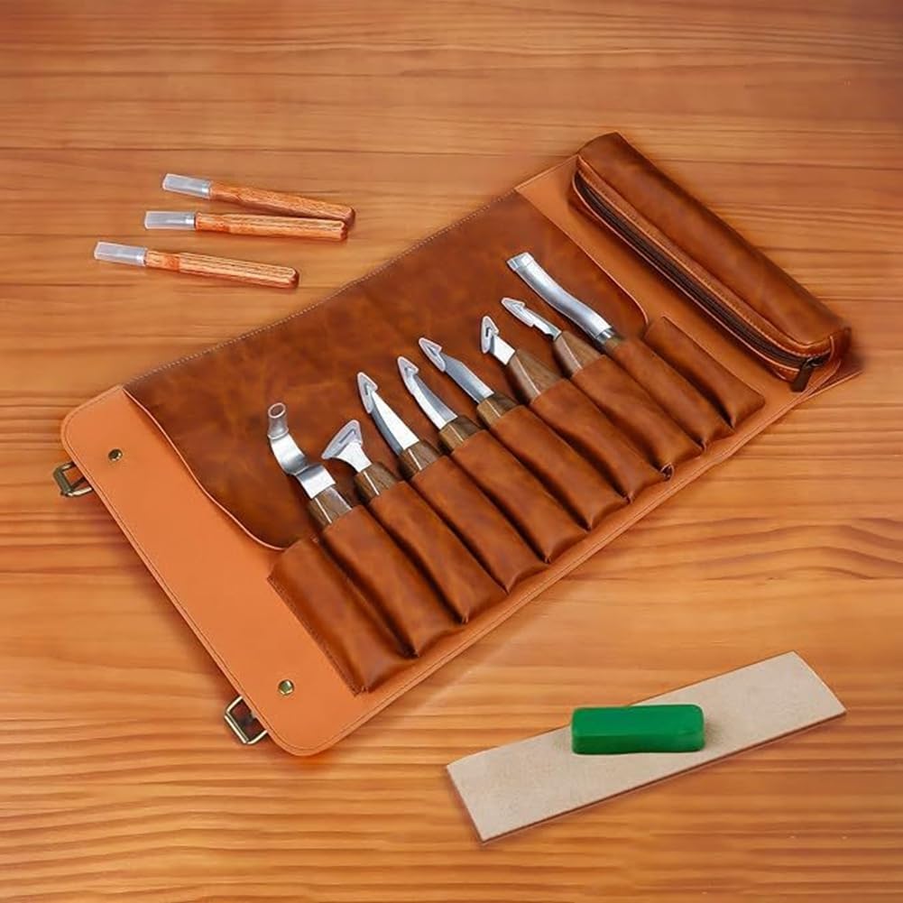 Kit de Tallado de Madera, 15 Piezas de Herramientas para Tallar Madera con Bolsa de Almacenamiento, Herramientas para Tallar Madera - Herramientas de Carpintería para Principiantes