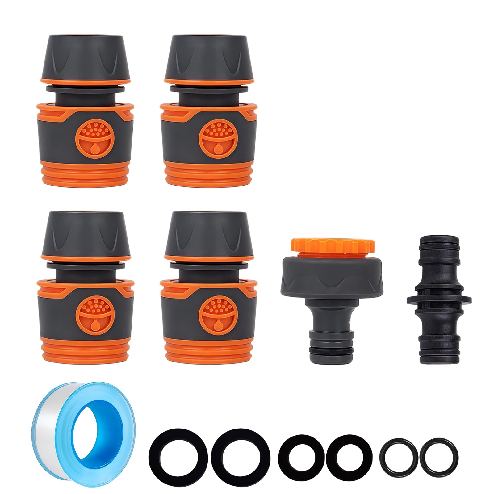 10PCS Garden Hose Connectors Set Quick Connect Hose Fittings with 2 in 1 Tap Adapter (1/2" & 3/4") Double Male Connector
