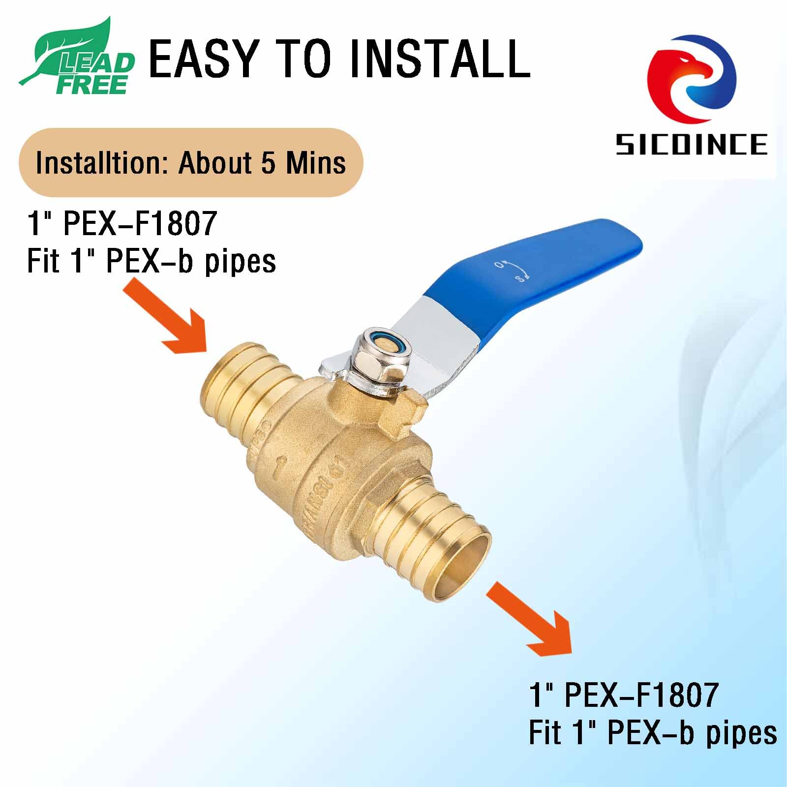 Seelink 4-Pack 1 Inch PEX Ball Valves - Brass Shut Off Valves For Hot/Cold Water Pipes, Lead-Free