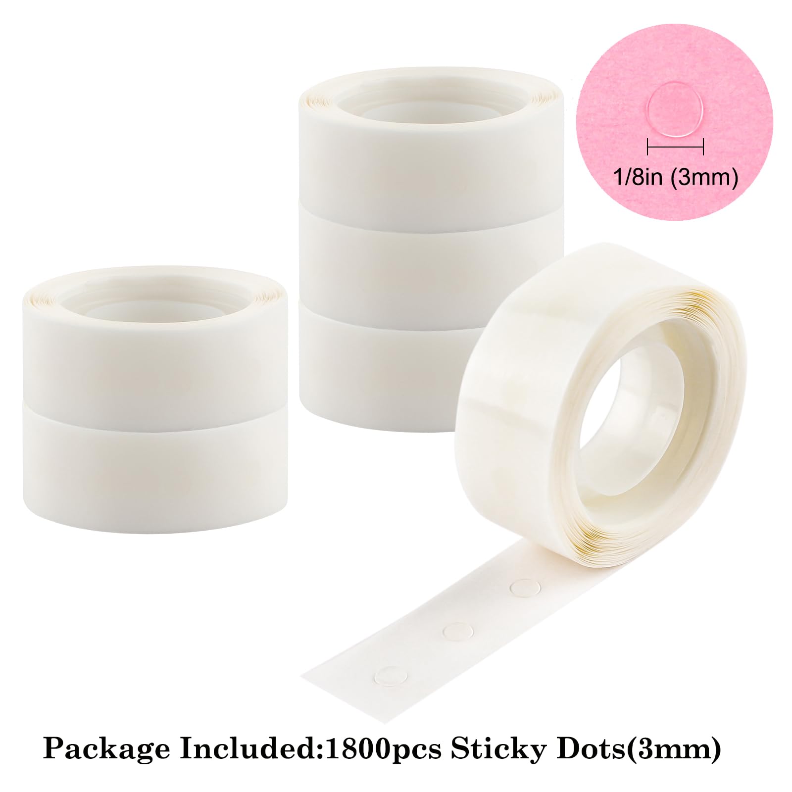 Briartw 1800 Pcs 1/8in (3mm) Clear Mini Glue Point Dots,6 Roll Double Sided Self-Adhesive Dots Stickers for Craft,Ultra Thin Adhesive Dots,Permanent Sticky DIY Craft Dots,for Small Embellishments