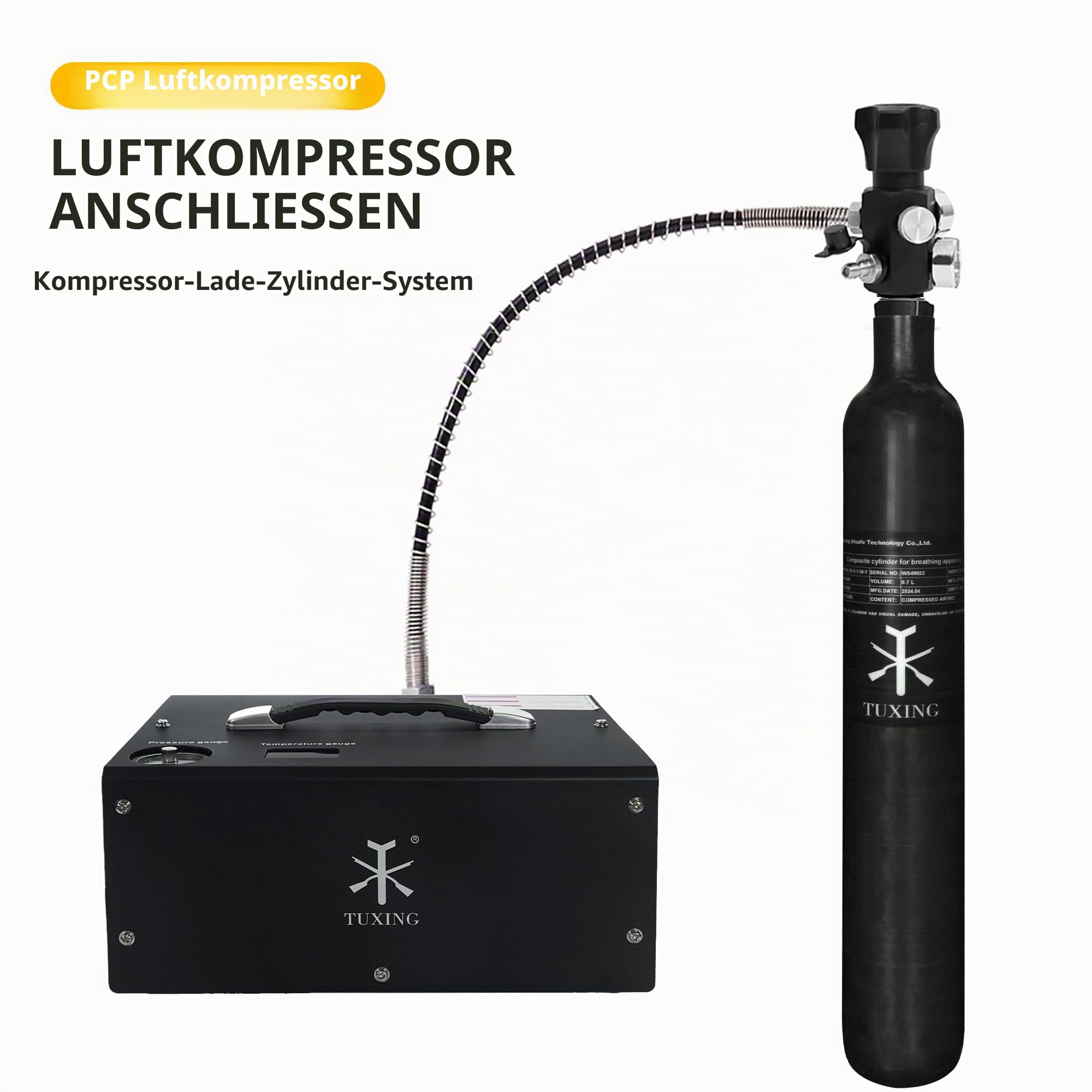 TUXING PCP Air Tank 0.7L 42Cu in 700cc, 4500Psi Carbon Fiber HPA Tank, Tauchgasflasche, für PCP Paintball Air Gun Daystate und FX Gewinde M18*1.5