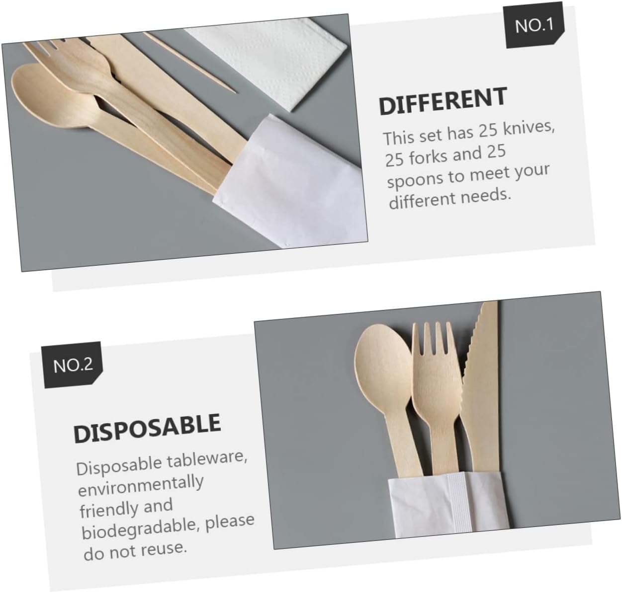 Unomor Wooden Dinnerware Set Forks Spoons Knives Kit Biodegradable Utensils for Parties Wedding Banquets