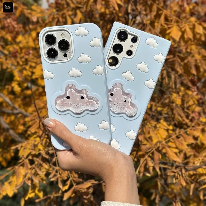 Image of COVERLY for iPhone 12 Pro 3D Blue Water Clouds Cartoon Case,Premium Silicone Case with Sky Aqua Cloud Liquid Floating Adorable New Cool Full Protective Cute Kawaii Cover for Apple iPhone 12 Pro