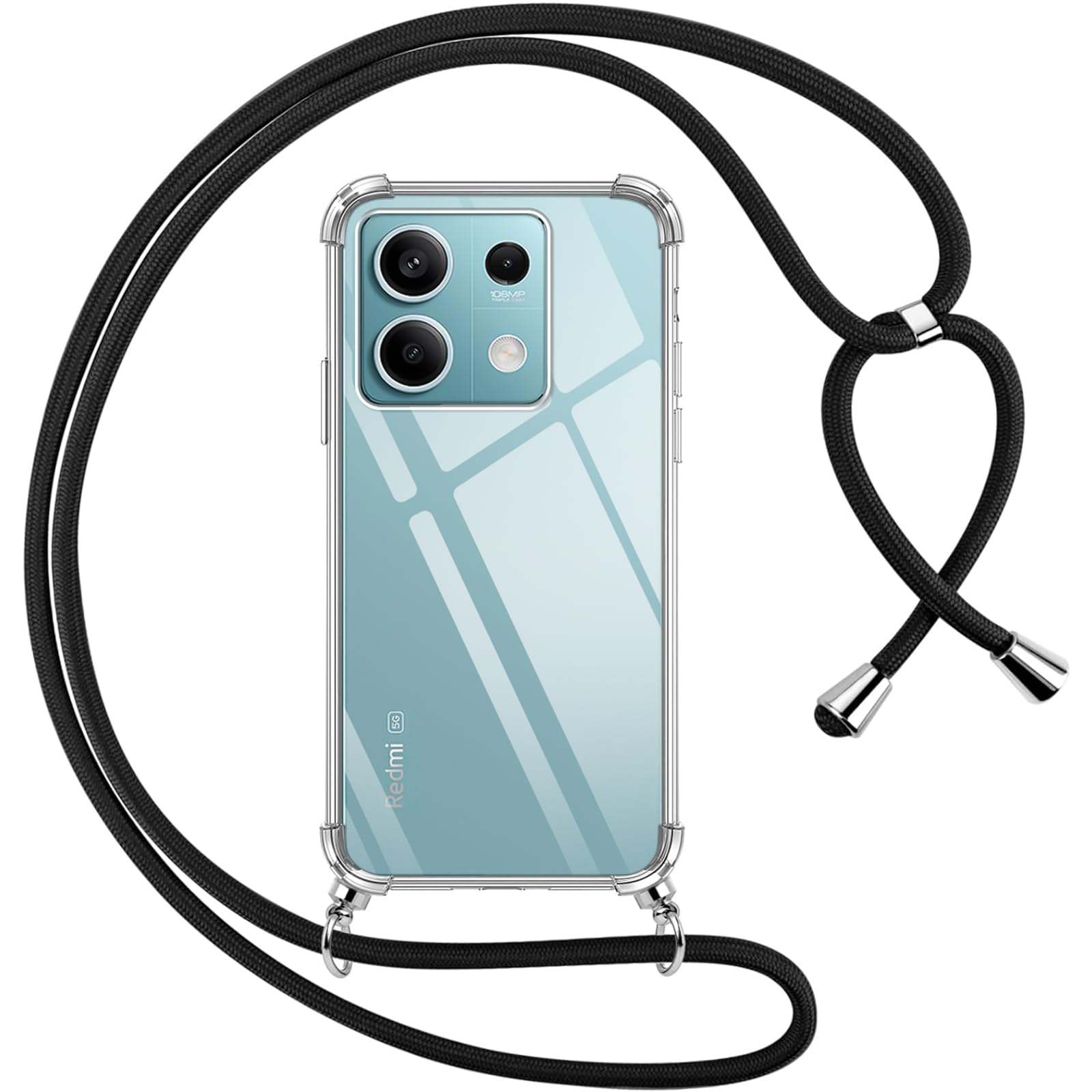 Cover Con Cordino Per Xiaomi Redmi Note 13 Pro 4G – Custodia Trasparente Con Laccio Tracolla – Anticaduta E Antigraffio – Nero - 3