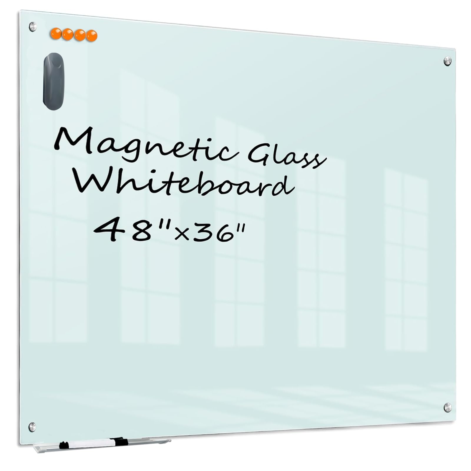 Glass Dry Erase White Board - Magnetic Boards for Wall, 48"x36" Large Frameless Whiteboard for Office, Home & School