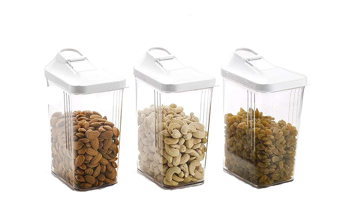 Machak Easy Flow Plastic Kitchen Storage Jars & Container Set, Transparent (3, 1500ml)