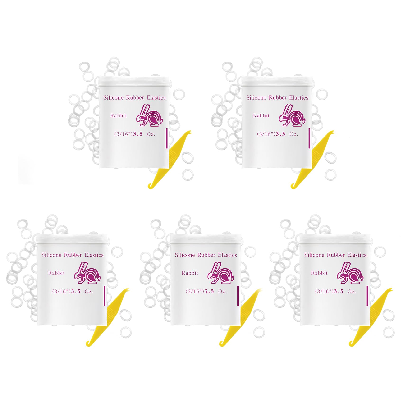 Annhua Orthodontic Elastic Bands 500 Pcs Braces Bands with 5 Pcs Placers, Rubber Dental Elastics for Teeth Gap, Braces, and Crooked Teeth (Rabbit 3/16'' 3.5OZ)