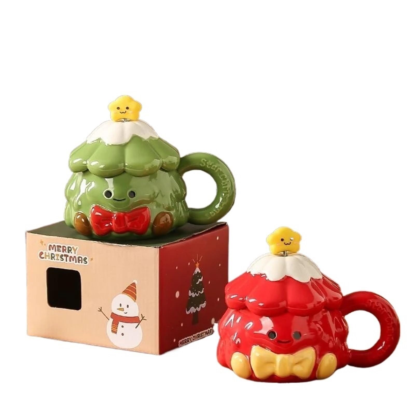 Taza de cerámica de árbol de Navidad, palito for mezclar, taza de pareja con tapa, recuerdo de cumpleaños de 420ml, 2 uds. Para Boda