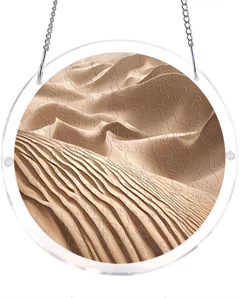 Desert Sand Dunes Landscape Acrylic Jigsaw Puzzles Suncatcher, 8.9 Inch Window Hanging Suncatcher Acrylic Puzzle, DIY Home Decor Art Gift