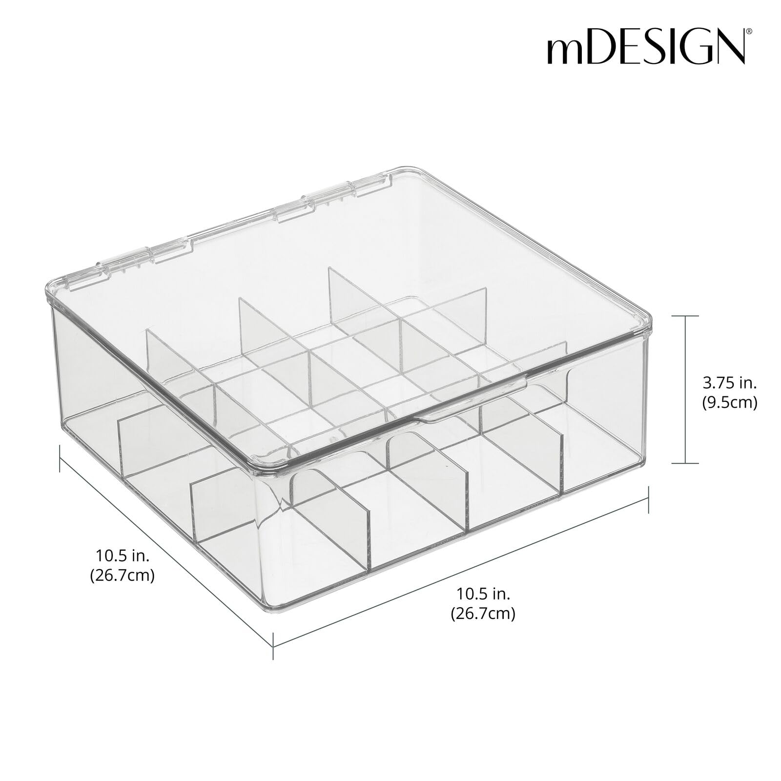 Organizador de cocina de plástico, práctica caja de almacenamiento con 12 compartimentos y tapa con bisagras, caja de almacenamiento de despensa con tapa para té, café, especias y otros 3