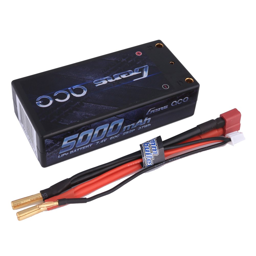 Gens ace 7.4V 5000mAh Shorty LiPo Battery 60C 2S 2P HardCase Pack with Deans T Plug for RC Car Boat 