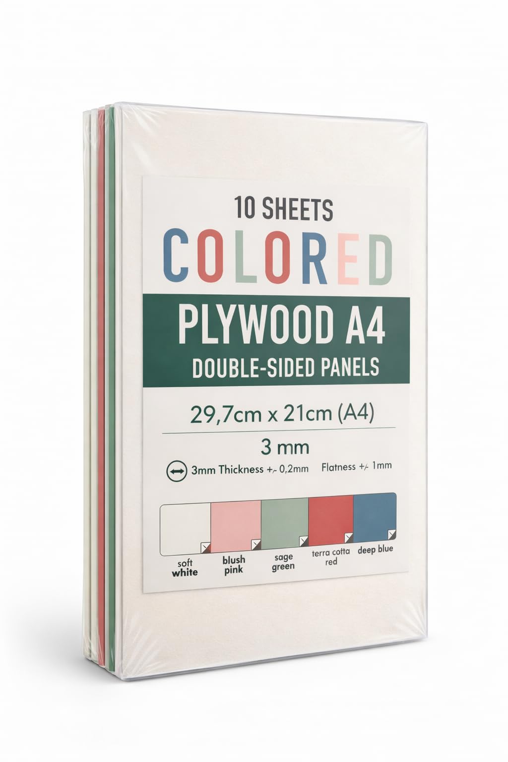 Contre plaqué A4 3mm Pré-Peint & Coloré – 10 Feuilles Double Face – Bois Compatible Découpe Laser & CNC – Panneaux DIY pour Makers & Loisirs Créatifs