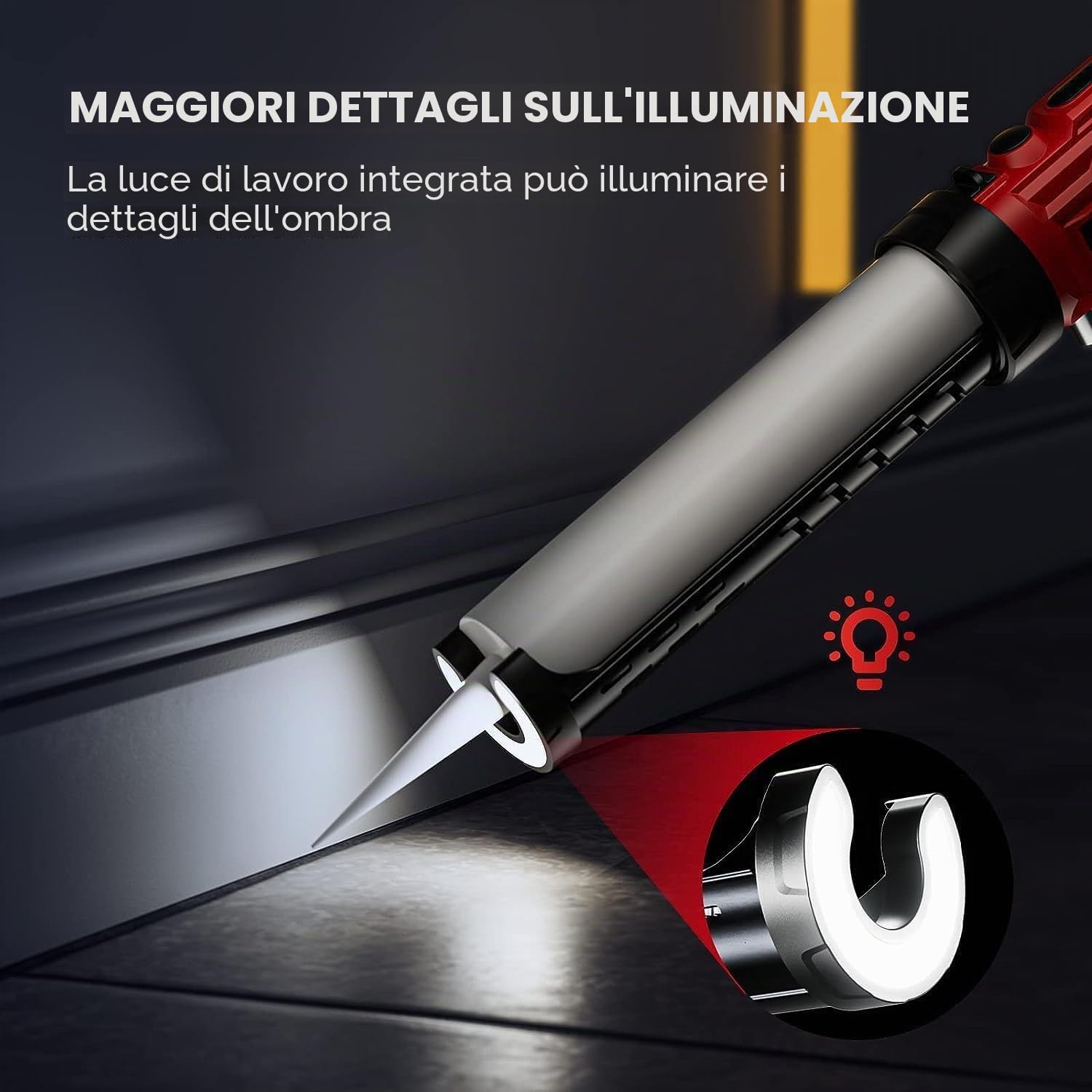 Pistola in silicone elettrica 18V, Pistola a cartuccia 2000mAh, Sigillante LED 4 vel., 300ML batteria