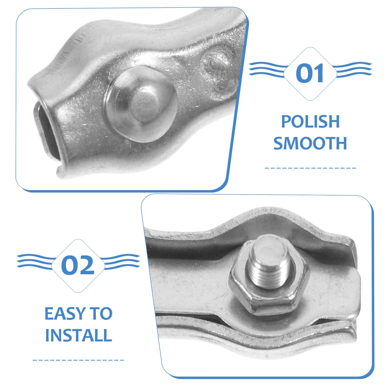 Set 12 Morsetti Per Fune In Acciaio Inox - Serracavi Con Bullone, Per Fissaggio Sicuro Di Cavi Metallici - Foto 2