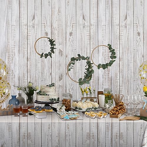 Image of Tatuo 3 Packs Natural Wood Grain Tablecloths Rustic Plastic Table Covers for Rectangle Table, Vintage Farmhouse Style Tablecloth Decorations for Western Barn Themed Birthday, 54 x 108 Inch (White)