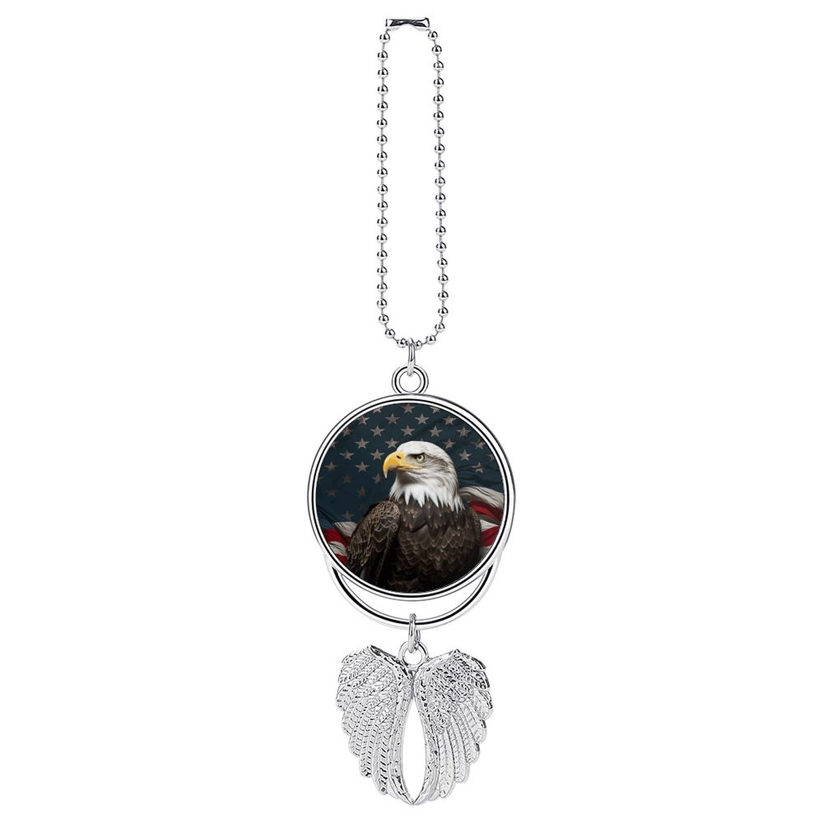 American Bald Eagle Sitting on Flag Ribbon Car Pendant Personalized Car Hanging Ornament Auto Rear View Mirror Hanging Decoration Accessories Metal Cars Interior Ornament for Most Cars Truck SUV