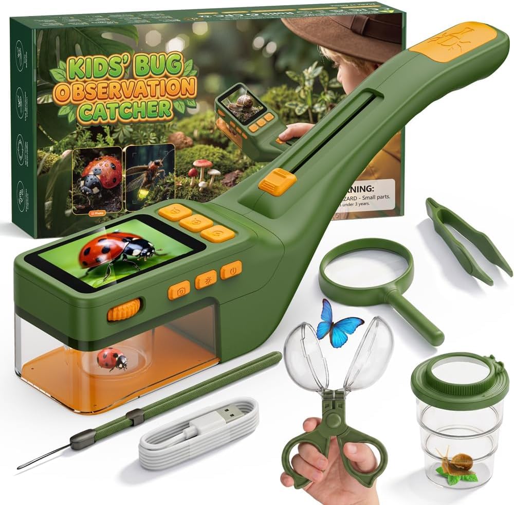 Temodu Bug Catcher for Kids, 500X, 8 LEDs, kids Microscope with 2.4" Screen