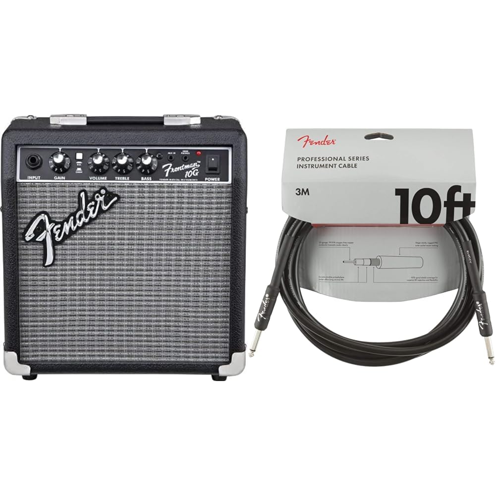 Fender FRONTMAN 10G Amplificatore Per Chitarra, 230V EUR & Cavo Professionale, 3 m, Nero