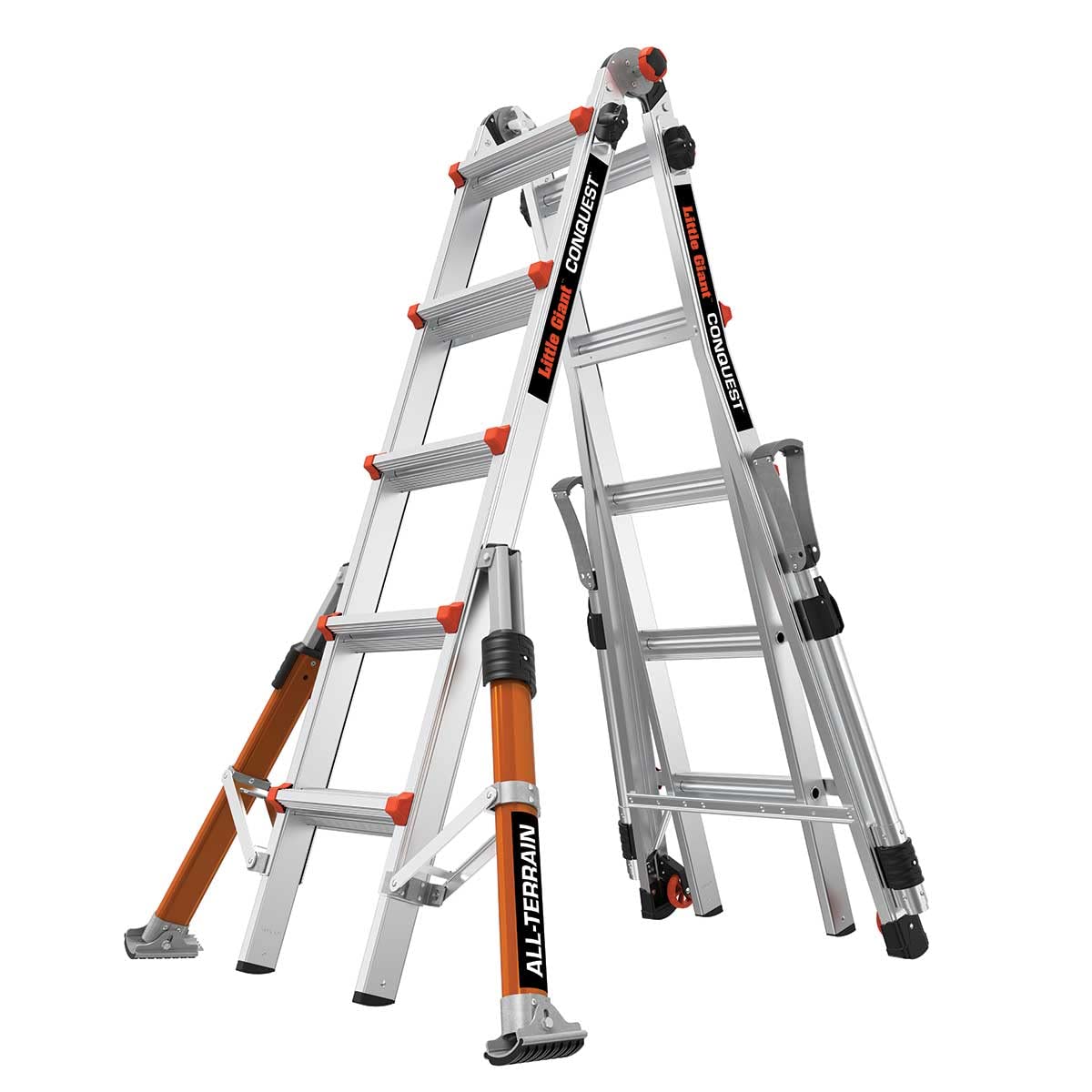 Little Giant Silver Ladders 5 Rung Conquest All-Terrain Pro Multi-Purpose Ladders, Side Mounted Stabiliser Bars, Heavy-Wall Military Grade Construction, En131