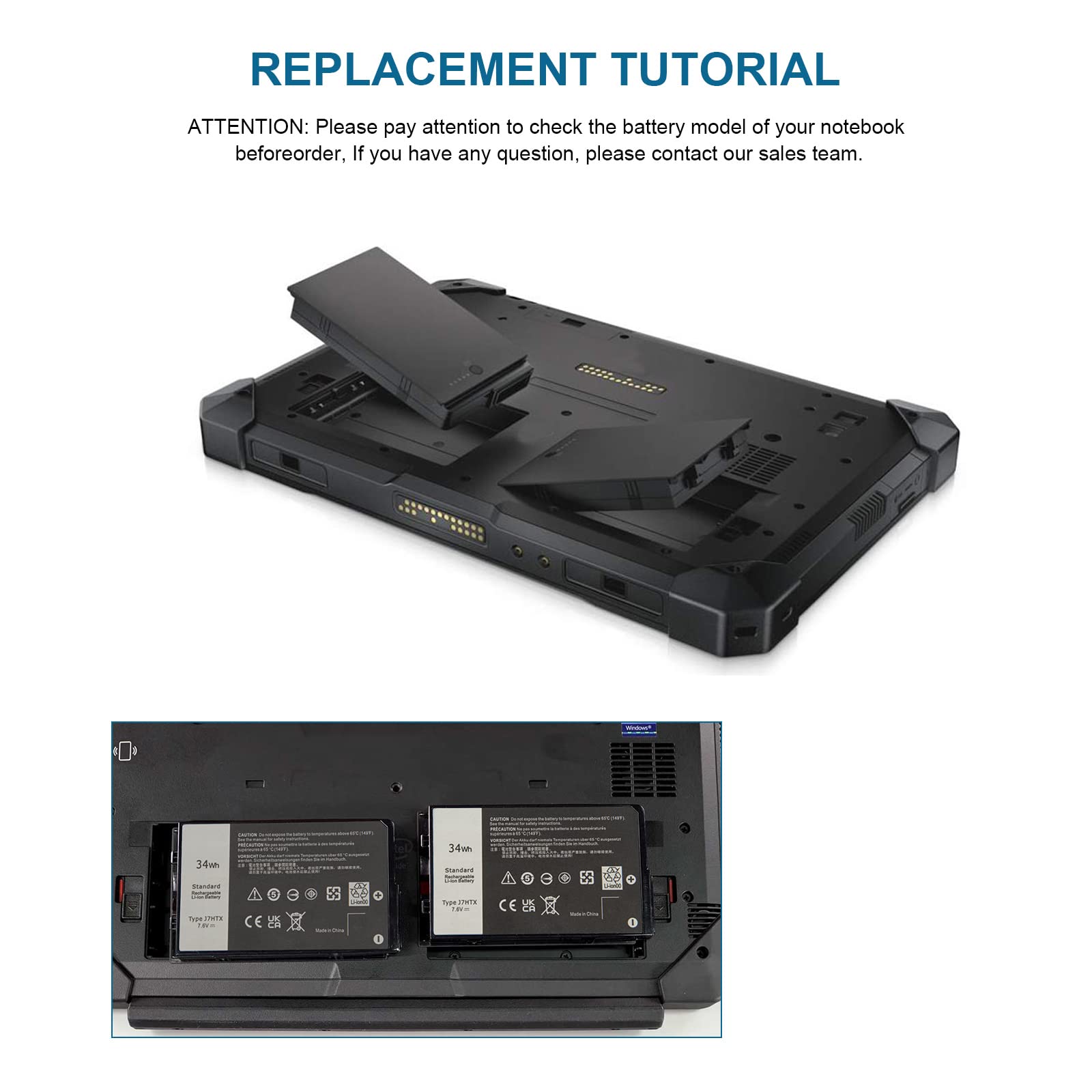 ARyee J7HTX Batería Compatible con DELL Latitude 7202 7212 Rugged Extreme Tablet Series, Repuesto para J7HTX 02JT7D 7XNTR FH8RW(7.6V 34Wh)