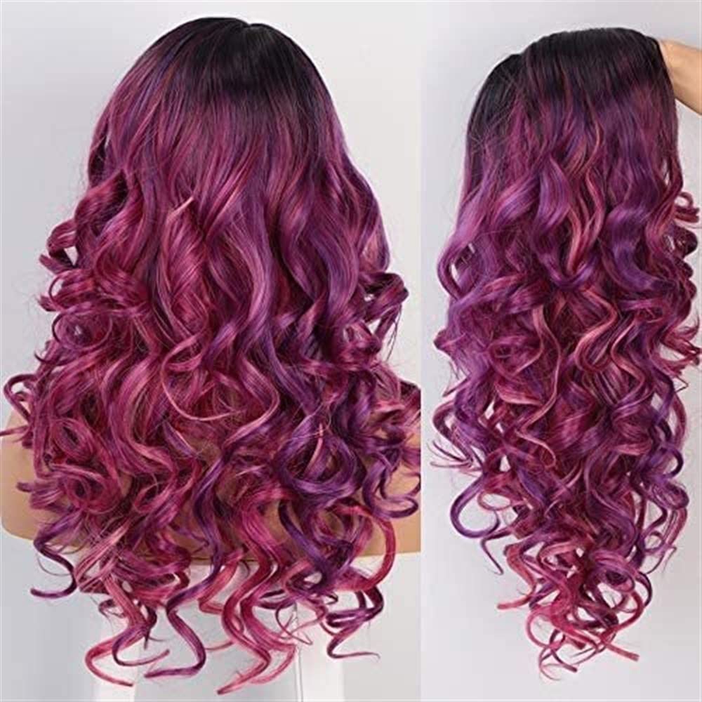 Parrucca Uso Quotidiano Parrucche Viola Ondulate Lunghe Ricci Per Le Donne Cappellino Per Parrucca Cosplay In Costume Sintetico Di Colore Medio Festa
